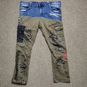 SMOKE RISE Two Toned Cargo Jeans Men 44x32 Stretch Cotton Tapered Leg Streetwear